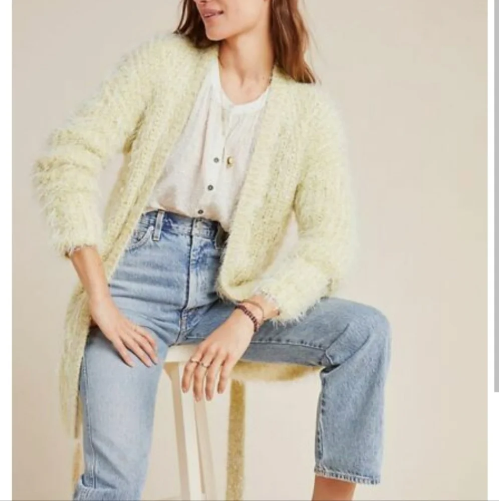 Anthropologie Larkin Yellow Shimmer Tie Front Cardigan -XS - Picture 2 of 8